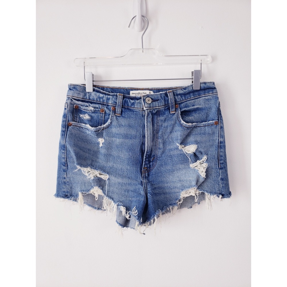 Abercrombie & Fitch The Mom Short High‎ Rise Blue Distressed Womens Size 28/6
